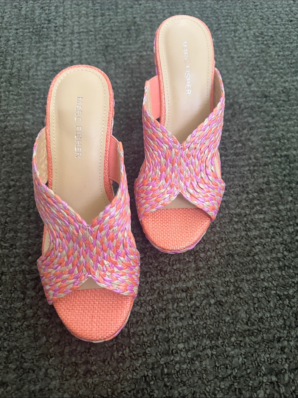 Marc Fisher Coral-Pink Braided Slide Mules